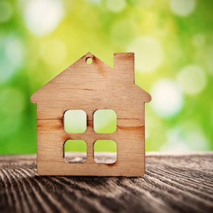 Small wooden house on a green background